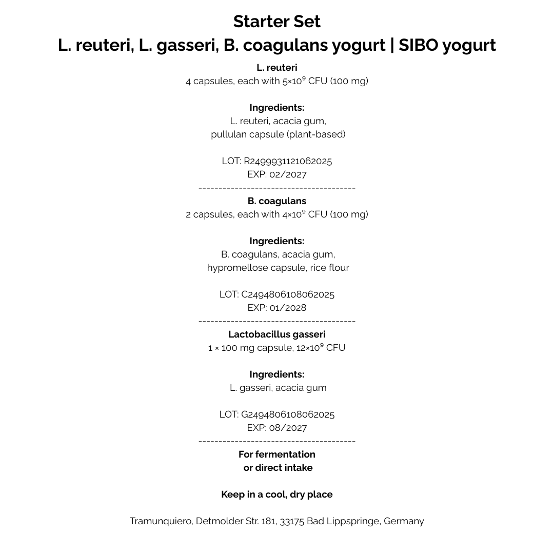 Starter-sæt L. reuteri, L. gasseri, B. coagulans-yoghurt | SIBO-yoghurt