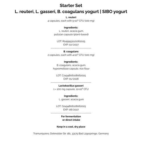 Starter-sæt L. reuteri, L. gasseri, B. coagulans-yoghurt | SIBO-yoghurt